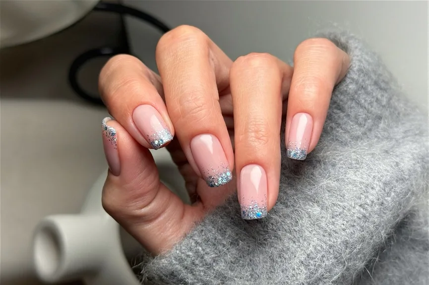 Paznokcie świateczne stylizacja srebrna