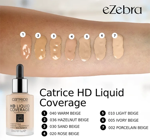 Podkład Catrice Hd Liquid Coverage 010 light beige odcienie kolory swatches