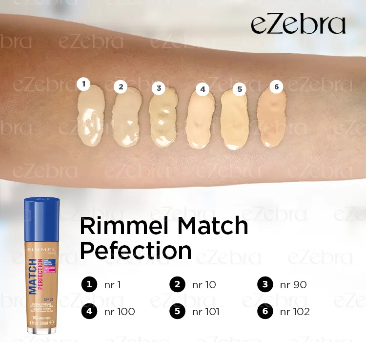 podkład rimmel match perfection nr 102 odcienie kolory swatches