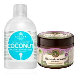 Kallos KJMN Coconut kokosowy szampon do włosów 1000 ml + Receptury Zielarki łopianowa maska do włosów 300 ml