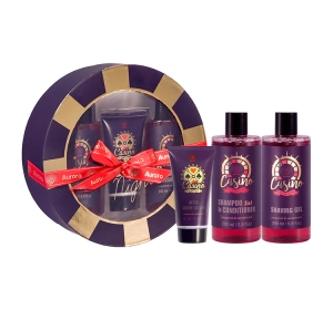 Aurora Casino Night Bergamot & Sandalwood zestaw prezentowy żel do golenia 200 ml + szampon z odżywką 2w1 200 ml + balsam po goleniu 80 ml