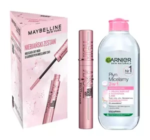 Maybelline Niebiański Zestaw Prezentowy tusz do rzęs Sky High Very Black 7,2 ml + Garnier płyn micelarny 400 ml