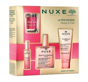 Nuxe Happy In Pink zestaw kosmetyków do pielęgnacji ciała żel 100 ml + olejek 50 ml + perfumy 15 ml+ świeczka 70 g
