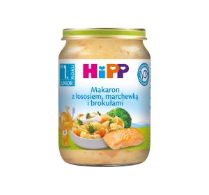 HIPP Bio obiadek w słoiczku Makaron z łososiem marchewką i brokułami po 1 roku 250 g