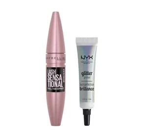 Maybelline Lash Sensational tusz do rzęs 9,5 ml + NYX Professional Makeup baza pod cienie Glitter Primer 10 ml