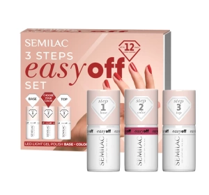 Semilac 3Steps Easy Off Set zestaw hybrydowy baza 7 ml + lakier kolor do wyboru 7 ml + top 7 ml