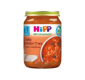HIPP Bio obiadek w słoiczku Zupka pomidorowa z ryżem i indykiem po 1 roku 250 g