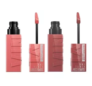 Maybelline Superstay Vinyl Ink zestaw winylowych pomadek do ust 100 Charmed 4,2 ml + 35 Cheeky 4,2 ml