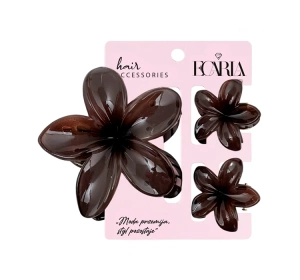 eCarla zestaw trzech spinek do włosów w kształcie kwiatów Czekoladowy Brąz SP427