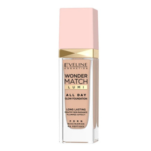 Eveline Cosmetics Wonder Match Lumi All Day Glow rozświetlający podkład w płynie z niacynamidem i PDRN 25 Sand Beige 30 ml