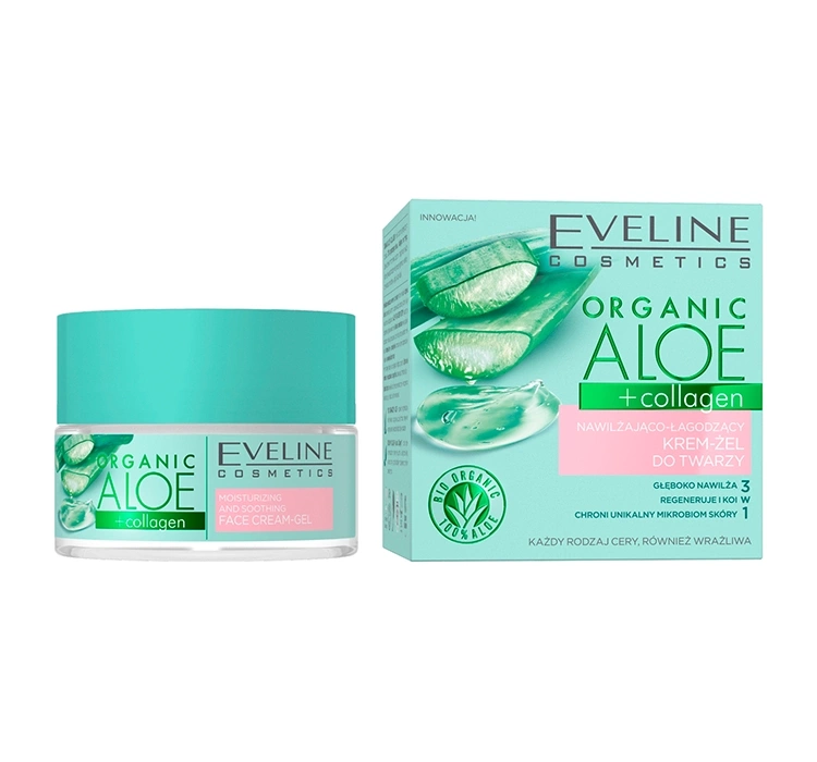 Eveline Organic Aloe + Collagen nawilżająco-łagodzący krem-żel do twarzy 50ml