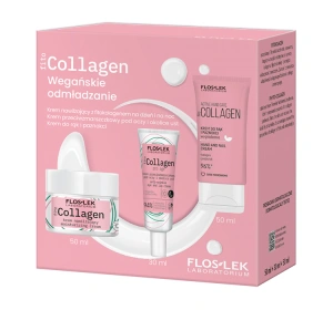Floslek Fito Collagen Wegańskie Odmładzanie zestaw kosmetyków do pielęgnacji krem nawilżający 50 ml + krem przeciwzmarszczkowy pod oczy 30 ml + krem do rąk i paznokci 50 ml