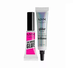 NYX Professional Makeup The Brow Glue żel do stylizacji brwi 01 Transparent 5 g + Glitter Primer klej do brokatu 10 ml