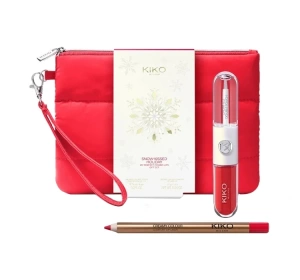 KIKO Milano Snow-Kissed Holiday My Perfect Combo zestaw prezentowy do makijażu ust 03 pomadka Unlimited Double Touch 107 6 ml + konturówka Creamy Colour 13 1,2 g + kosmetyczka