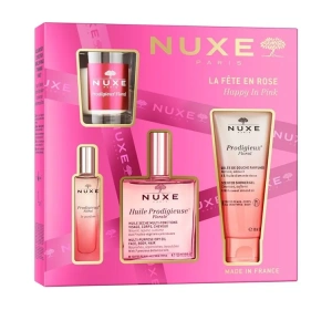 Nuxe Prodigieuse Floral Happy In Pink zestaw prezentowy olejek 100 ml + woda perfumowana 15 ml + żel pod prysznic 100 ml + świeca 70 g