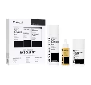 Nacomi Gentleman Deep Hydration Face Care męski zestaw kosmetyków do pielęgnacji twarzy żel do mycia twarzy 140 ml + olejek do brody i zarostu 40 ml + krem po goleniu 50 ml