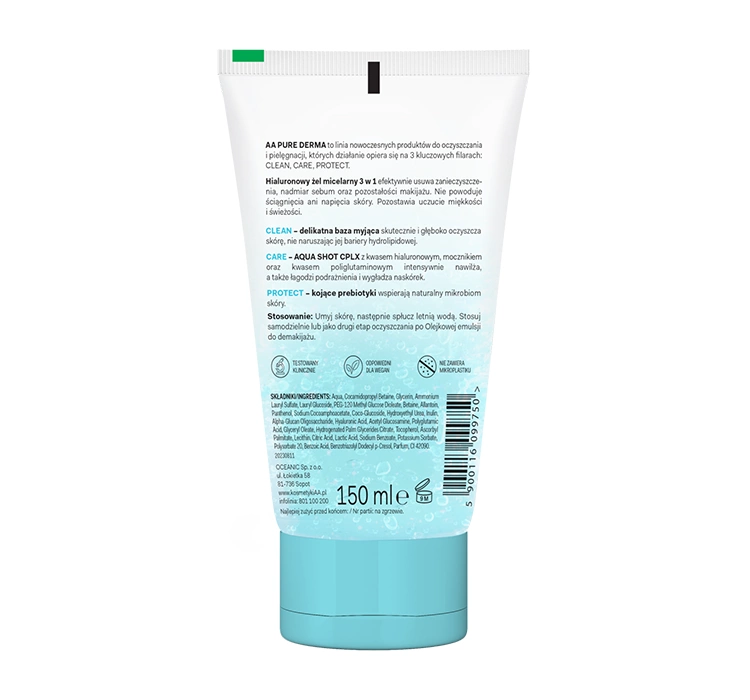 AA Pure Derma hialuronowy żel micelarny 3w1 150ml