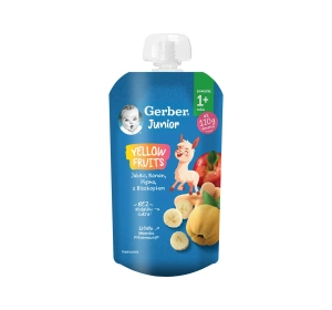 Gerber Junior Yellow Fruits mus w tubce po 1 roku Jabłko Banan Pigwa z Biszkoptem 110 g