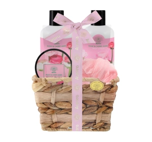 Aurora Peony & Cherry Amber zestaw prezentowy żel pod prysznic 250 ml + balsam do ciała 250 ml + sól do kąpieli 70 g + gąbka