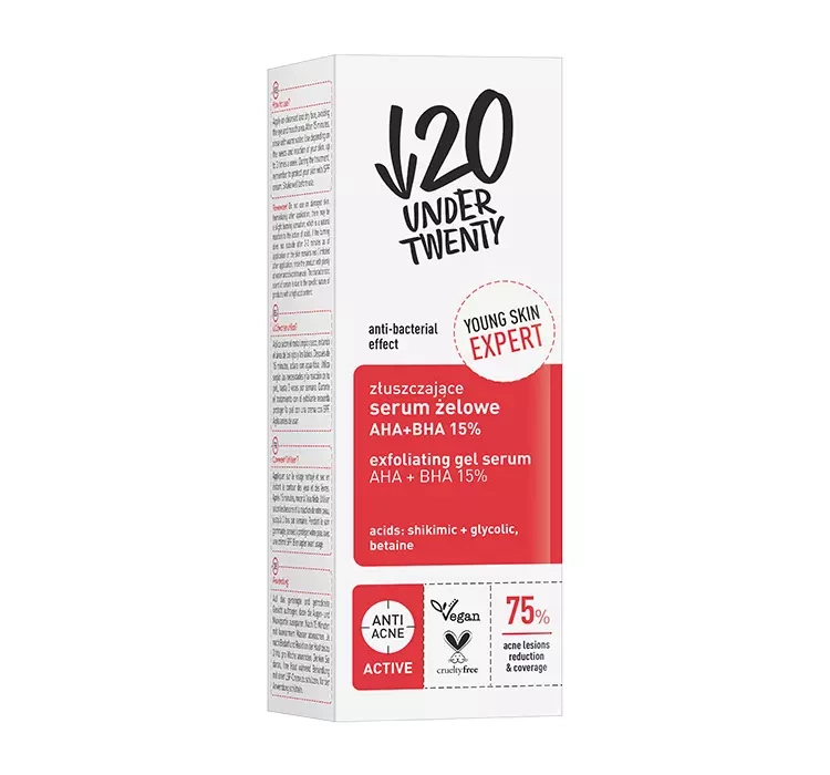 Under Twenty Anti Acne Active Serum żelowe AHA + BHA 15% 30ml