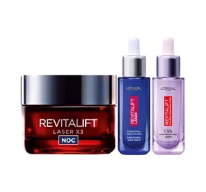 L'Oréal Paris serum z retinolem na noc + serum hialuronowe + krem 40+ na noc