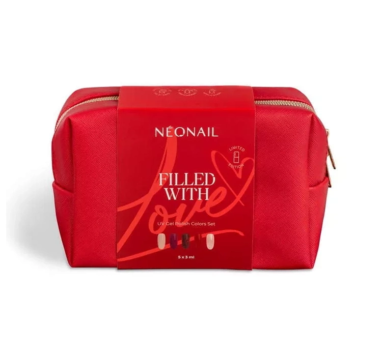 NeoNail Filled with Love zestaw do manicure hybrydowego z kosmetyczką 5 x 3ml