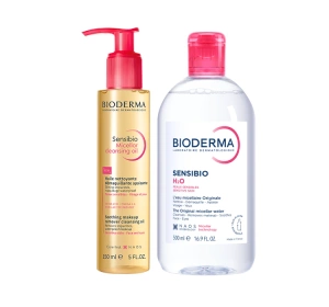 Bioderma Sensibio zestaw kosmetyków do oczyszczania cery wrażliwej płyn micelarny 500 ml + olejek 150 ml