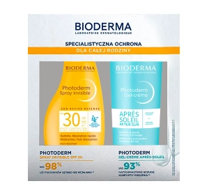 Bioderma Photoderm zestaw dermokosmetyków do opalania spray SPF30 300 ml + łagodzący krem-żel 500 ml