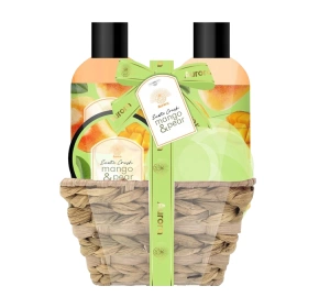 Aurora Mango & Pear zestaw prezentowy żel pod prysznic 250 ml + balsam do ciała 250 ml + sól do kąpieli 70 g + gąbka