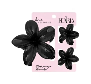 eCarla zestaw trzech spinek do włosów w kształcie kwiatów Czarny SP428