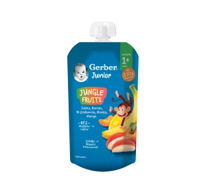 Gerber Junior Jungle Fruits mus w tubce po 1 roku Jabłko Banan Brzoskwinia Morela Mango 110 g