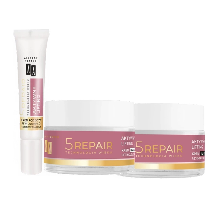 AA 5Repair Aktywny Lifting 50+ zestaw krem pod oczy 15ml + krem na dzień 50ml + krem na noc 50ml