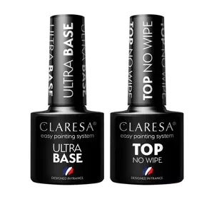 Claresa zestaw do manicure hybrydowego baza Ultra Base + top No Wipe 2 x 5 g