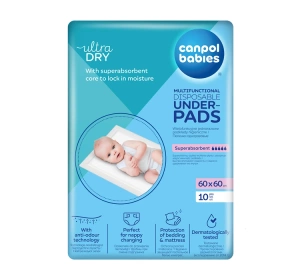 Canpol Babies Ultra Dry wielofunkcyjne jednorazowe podkłady higieniczne 60 x 60 cm 10 sztuk
