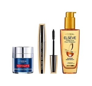 L'Oréal Paris krem na noc + tusz do rzęs Volume Million Lashes + olejek do włosów Elseve