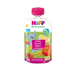 HIPP Bio mus owocowy w tubce Jabłka banany maliny z orkiszem po 6 miesiącu 100 g