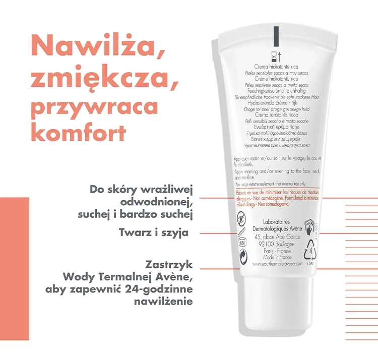 Avène Hydrance nawilżający krem do twarzy o bogatej konsystencji 40ml