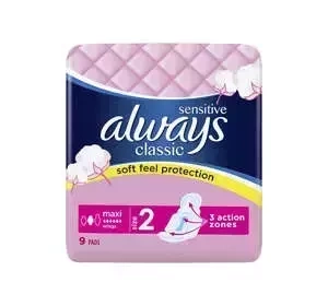 Always Classic Sensitive podpaski higieniczne ze skrzydełkami 2 Maxi 9 sztuk