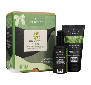 Orientana His Mystic Forest kojąco-regenerujący zestaw kosmetyków do twarzy dla mężczyzn żel do mycia twarzy 100 ml + balsam po goleniu 75 ml