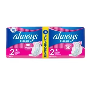 Always Classic podpaski higieniczne ze skrzydełkami 2 Super 18 sztuk