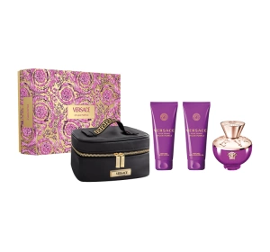 Versace Dylan Purple Pour Femme woda perfumowana spray 100 ml + balsam do ciała 100 ml + żel pod prysznic 100 ml + kosmetyczka