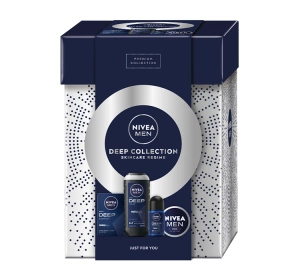 NIVEA MEN Deep Collection świąteczny zestaw męskich kosmetyków w pudełku prezentowym woda po goleniu + krem do twarzy i ciała + żel pod prysznic + antyperspirant roll-on
