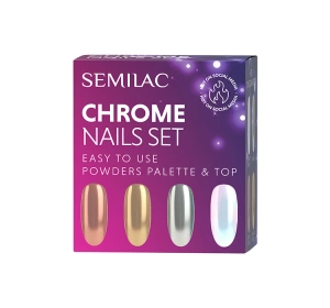 Semilac Chrome Nails Set zestaw paleta pyłków prasowanych Chrome 01 + Top No Wipe 7 ml
