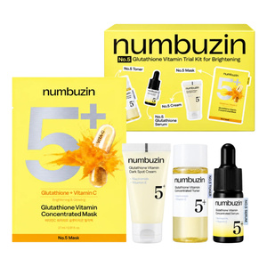 Numbuzin No.5 Glutathione Vitamin Trial Kit for Brightening zestaw kosmetyków do pielęgnacji tonik 30 ml + serum 10 ml + krem 15 ml + maseczka 27 ml