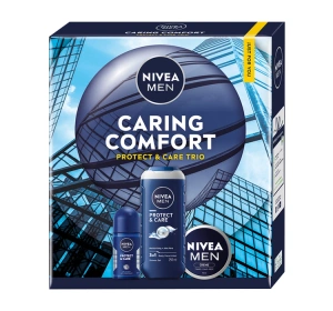 NIVEA MEN Caring Comfort Protect & Care Trio zestaw kosmetyków dla mężczyzn żel pod prysznic + antyperspirant roll-on + krem do ciała, twarzy i rąk