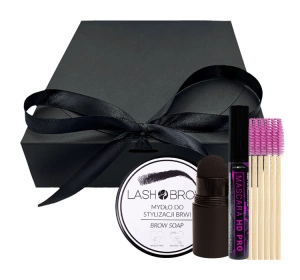 Lash Brow zestaw prezentowy kosmetyków do makijażu brwi i oczu stempel Neutral Brown 1 g + mydło do stylizacji 50 g + tusz do rzęs Mascara HD PRO 10 ml + szczoteczki-spiralki 10 sztuk