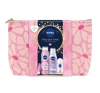 NIVEA zestaw antyperspirant roll-on 50 ml + żel pod prysznic 300 ml + płyn micelarny 200 ml + pomadka do ust ochronna 4,8 g + kosmetyczka