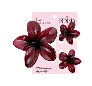 eCarla zestaw trzech spinek do włosów w kształcie kwiatów Bordowy SP429