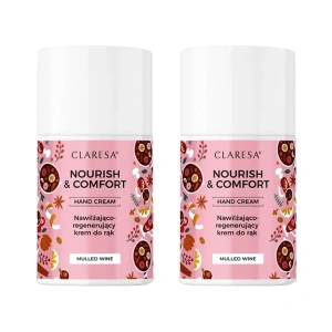 Claresa Nourish & Comfort nawilżająco-regenerujący krem do rąk Mulled Wine 2 x 48 g
