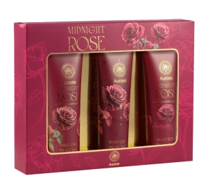 Aurora Midnight Rose zestaw prezentowy peeling do ciała 100 ml + balsam do ciała 100 ml + krem do rąk 100 ml